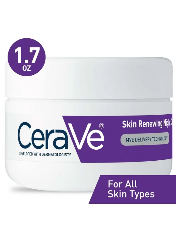 CeraVe Skin Renewing Face Night Cream with Peptide Complex & Hyaluronic Acid for All Skin Types, 1.7 oz