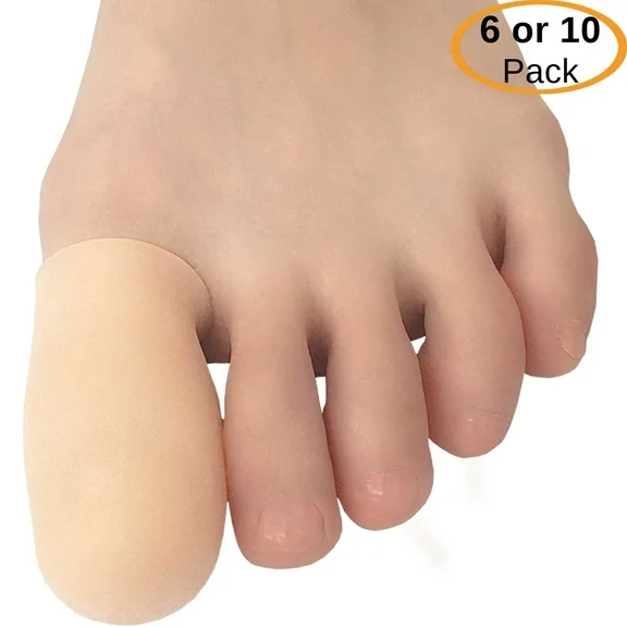 Chiroplax Gel Toe Cap Sleeve Protector Cushions Pads Guard Cover Separator Bunion Hammer Toe Callus Corn Blister Missing Ingrown Nails (Large (10 Pack), Beige)
