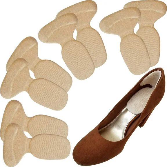 Chiroplax High Heel Cushion Inserts Pads (4 Pairs) Suede Metatarsal Heel Liner Protector Grips Anti Slip Shoe Insoles for Women (Beige)