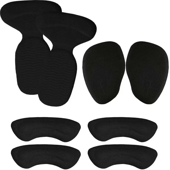 Chiroplax Reusable High Heel Cushion Inserts Pads Forefoot Ball of Foot Back of Heel Cup Grips Protector Liner Anti-Slip Metatarsal Shoe Insoles, 8 pcs (Black)