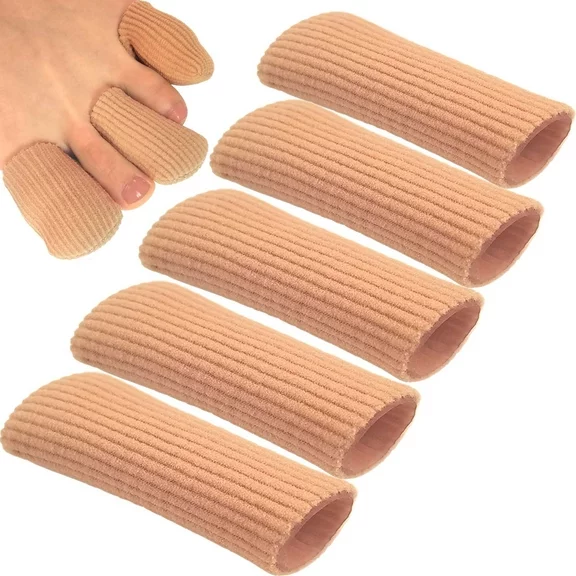 Chiroplax Toe Caps Sleeves Cushions Protectors Tubes Fabric & Gel Lining Toe Separator for Finger, Bunion, Hammer Toe, Callus, Corn, Blister (5 Pack, X-Large)