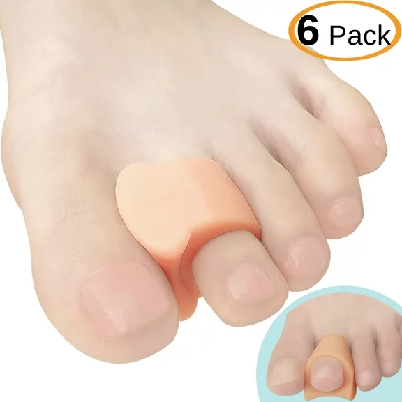 Chiroplax Toe Separators Spacers Gel Toe Spreader for Bunion Relief Overlapping Hammer Toe Corrector Pad Straightener, 6 Pieces (Large, Beige)