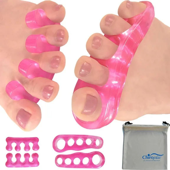 Chiroplax Toe Separators Stretchers Silicone Gel Spreader Spacer for Bunion Bunionette Relief Hammer Overlapping Toe Straightener Corrector (Hot Pink)