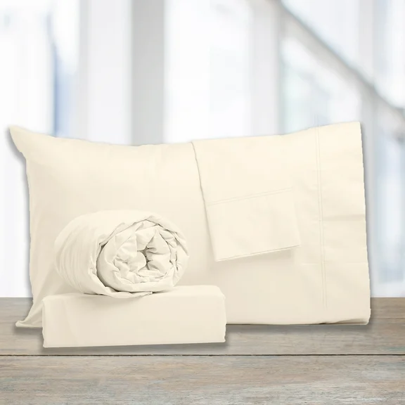 Color Sense 1200 Thread Count Luxury Cotton Blend Wrinkle Resistant Sheet Set Queen White