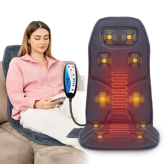 Comfier Heating Vibration Massage Seat Cushion, Back Massager, Electric Back Massage Pad Seat with 10 Motors for Home,Office,Car Use