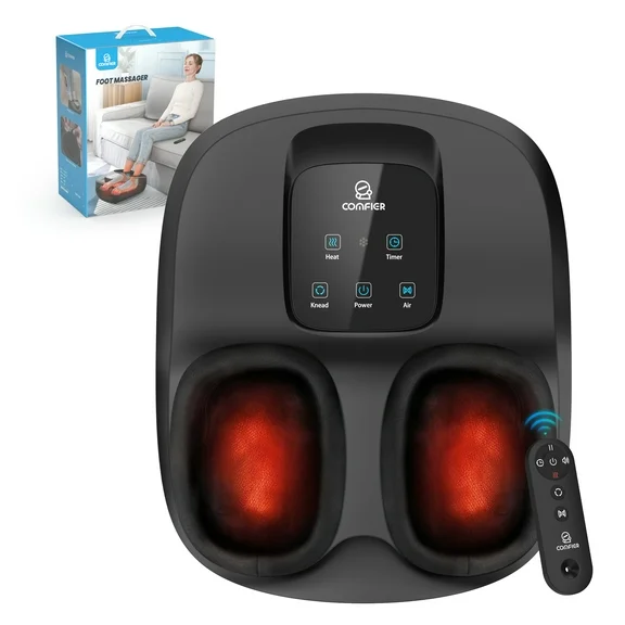 Comfier Shiatsu Foot Massager with Heat, Deep Kneading Rolling Foot Massage Machine with Remote Controller, up to 13'', Black