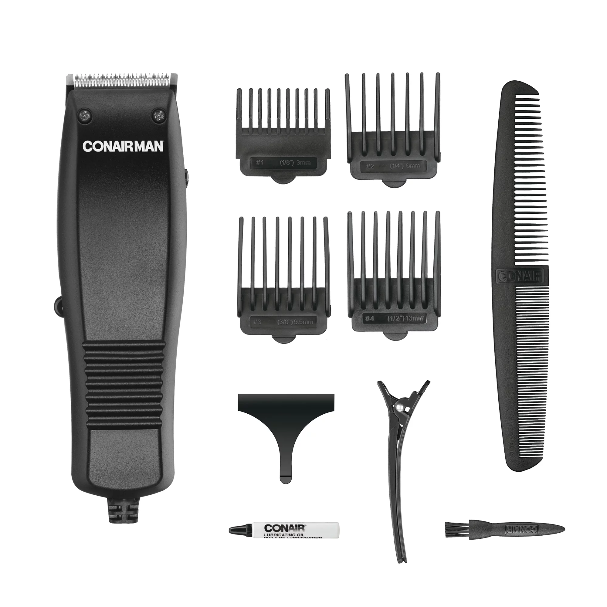 ConairMAN Professional Men's Haircut Kit, 10 Piece Kit with Basic Clipper, Guide Combs, & Accessories, HC93W