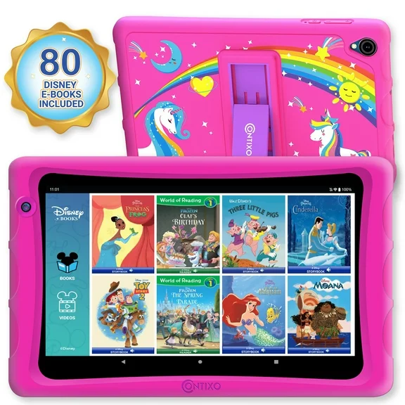 Contixo 8" Kids Tablet 64GB, Includes 80+ Disney Storybooks, Kid-Proof Case with Kickstand, Powered by Android 13 + Octa-Core 2.0, 4GB RAM (2024 Model) - Pink