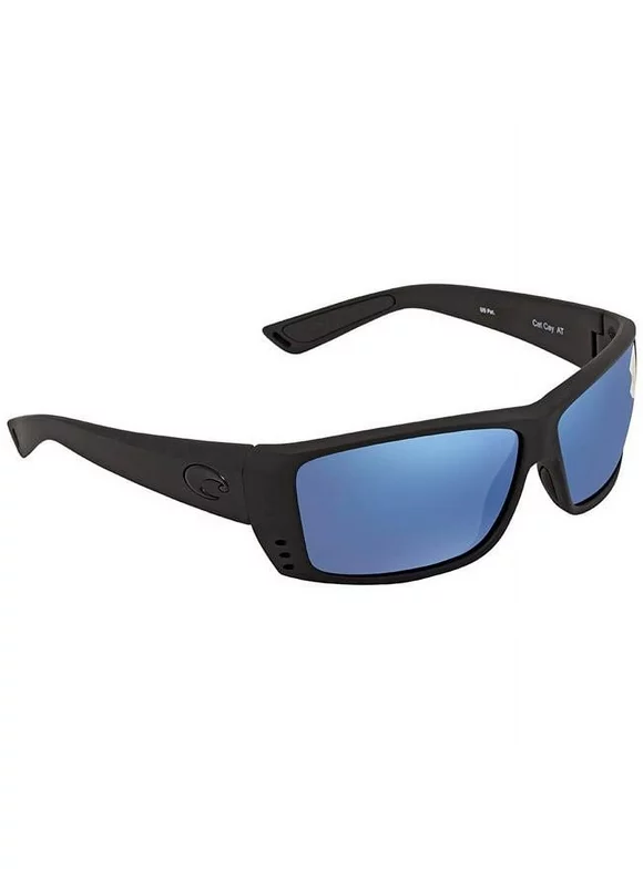Costa Del Mar Mens Fantail 580P Polarized Rectangular Sunglasses - Blackout/Grey Blue Mirrored - 59 mm