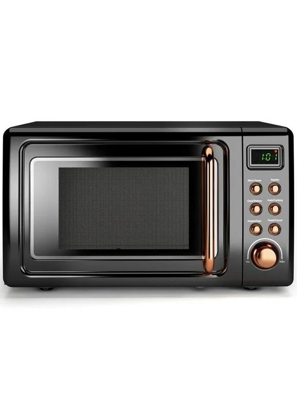 Costway 0.7Cu.ft Retro Countertop Microwave Oven 700W LED Display Glass Turntable Rose Gold