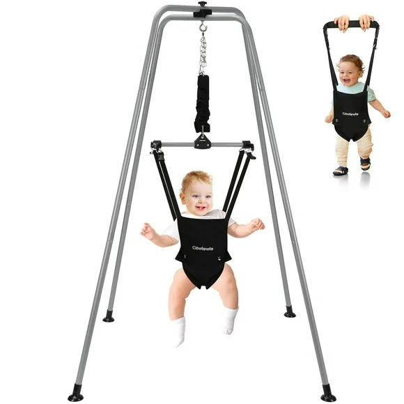 Cowiewie 2 in 1 Baby Exerciser Jumper Bouncer 6-24 Months Infant(Unisex), Grey+Black