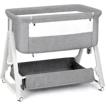Cowiewie Baby Bassinet Bedside Portable Bassinet W/ Wheels Storage Travel Bag, for 0-6 Months, Gray