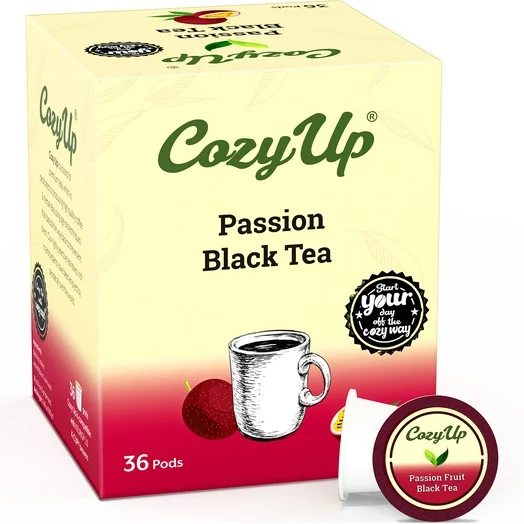 CozyUp Passion Fruit Black Tea Pods, Compatible with Keurig K-Cup Brewers, 36-Count
