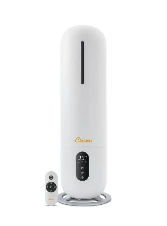 Crane USA Cool Mist Tower Top Fill Humidifier with Remote, 2 Gallons, 500 Sq. ft Coverage, UV Ionizing Light, White