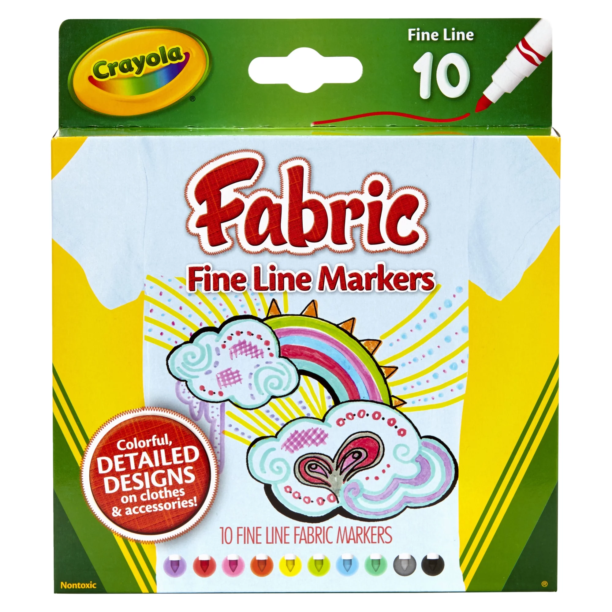 Crayola Fine Line Fabric Markers, 10-count
