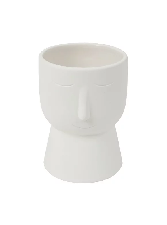 Create Basics Paintable Ceramic Face Planter, White Ceramic 3.86" x 4.92" High