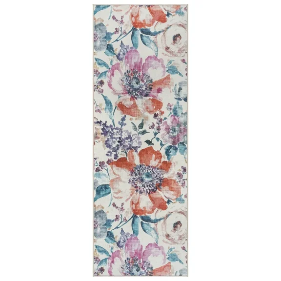 Crystal Print Flora Washable Transitional Bright Floral Multi Rectangular Indoor Area Rug by Gertmenian, 2x6 Runner