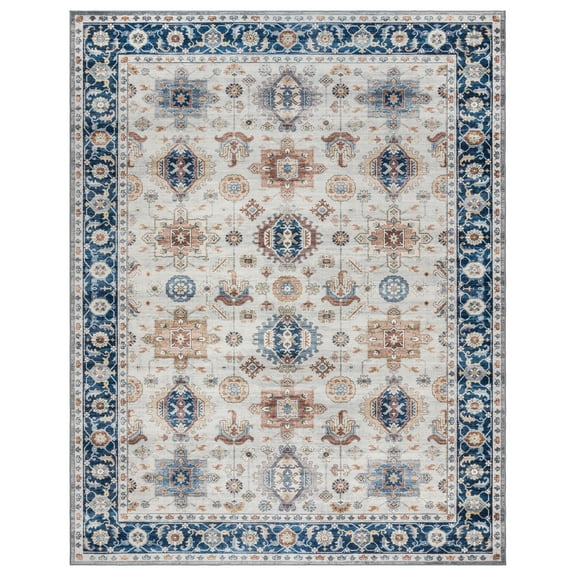 Crystal Print Micah Washable Traditional Oriental Blue Rectangular Indoor Area Rug by Gertmenian, 3x5