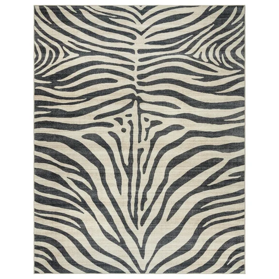 Crystal Print Zebra Washable Modern Striped Black White Rectangular Indoor Area Rug by Gertmenian, 3x5