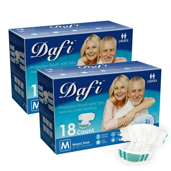 DAFI Adult Diapers Disposable Incontinence Briefs with Tabs, M/36 Ct Postpartum Leakproof Incontinence Underwear for Women & Men