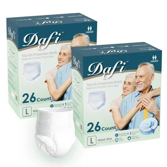 DAFI Adult Incontinence Underwear for Women & Men, L/52 Count Overnight Bladder Control Underwear Disposable Pull Ups, Slip-On Protection Briefs