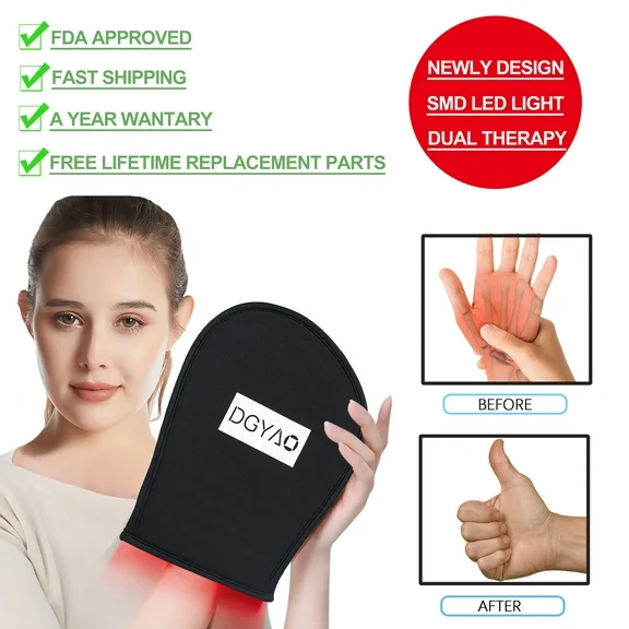 DGYAO Red Light Therap-y Mitten for Hand Wrist Muscle with 880NM Infrared Light Home Use