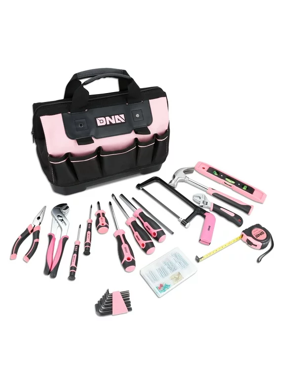 DNA Motoring TOOLS-00206 Pink 37 PCs Portable Tool Kit Household General Repair Water Pump Pliers Hacksaw Set Hand Tool Canvas Bag