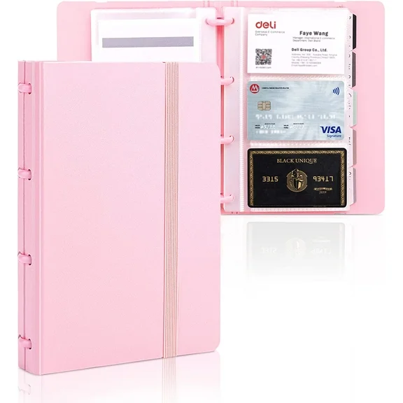 Deli Business Card Holder, Credit Card Holder, Rolodex, Business Card Holder Organizer for Women, Hold 180 Cards, Pink