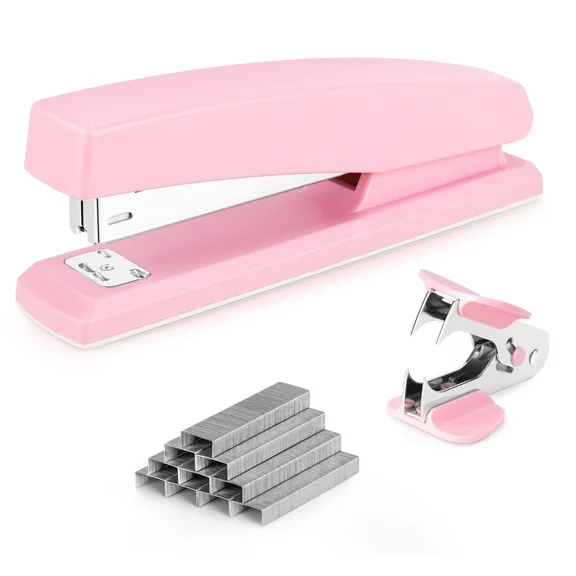 Deli Stapler, Desktop Stapler, Office Stapler, 20 Sheet Capacity, Includes 1000 Staples and Staple Remover, Pink