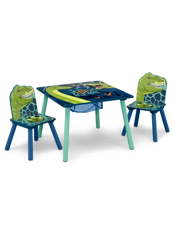 Delta Children Dinosaur Table and Chair Set With Storage (2 Chairs Included) - Greenguard Gold Certified, Blue/Green