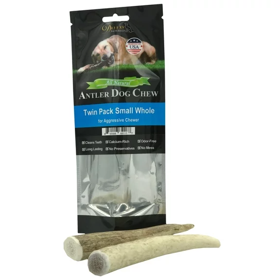 Deluxe Naturals Elk Antler Dog Chew Twin Pack, Small Whole Antlers