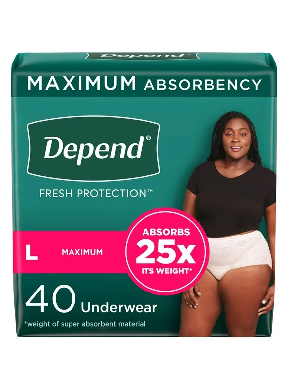 Depend Fresh Protection Adult Incontinence Underwear for Women, Maximum, L, Blush, 40Ct