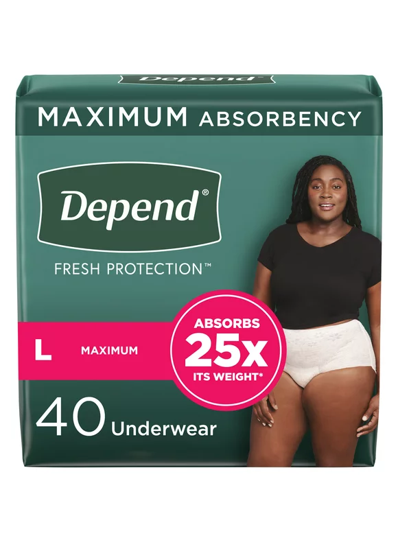 Depend Fresh Protection Incontinence Underwear for Women, Maximum, L, Blush, 40Ct
