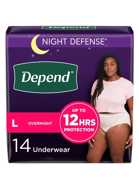 Depend Night Defense Women's Incontinence & Postpartum Bladder Leak Underwear, L, 14 Count