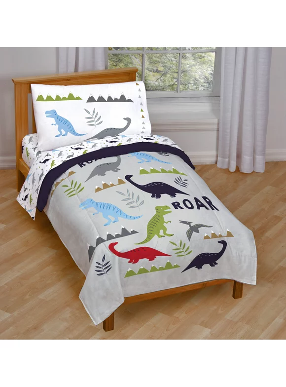 Dinosaur Roar Grey Dino Toddler Bed Set, Kids Bedding, 100% Microfiber
