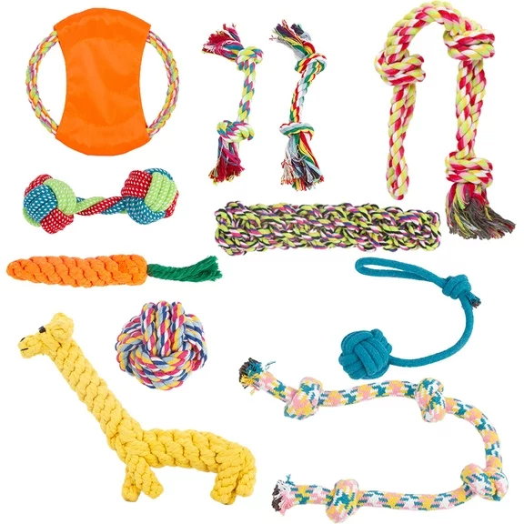 Dog Chew Toys, Tough Dog Toys for Aggressive Chewers Large Breed,Heavy Duty Dental Dog Rope Toys Kit for Medium Dogs, Cotton Puppy Teething Chew Tug Toy Set of 11