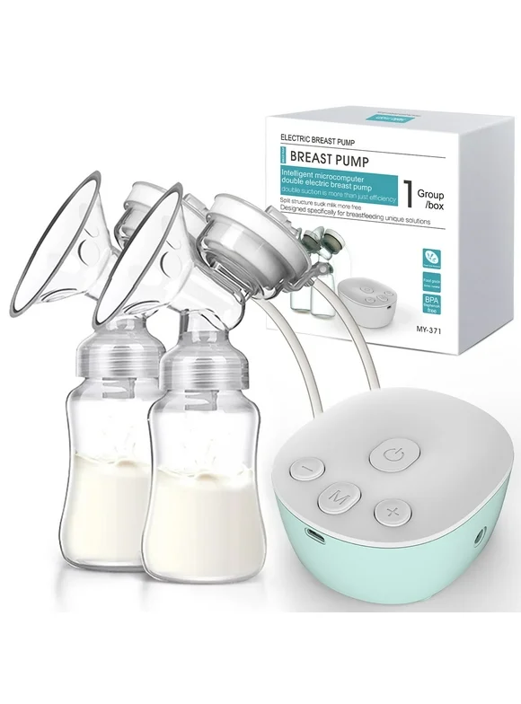 Double Electric Breast Pumps, Portable Dual Breastfeeding Milk Pumps Pain-Free Strong Suction Power for Millk Collect and Breast Massage, 3 Modes 9 Levels