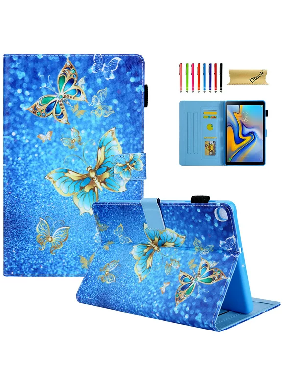 Dteck Flip Case For Samsung Galaxy Tab A 10.1 inch 2019 Tablet SM-T510/T515, Lightweight Cute Pattern PU Leather Folio Flip Stand Case Cover with Card Slots, Gold Butterfly