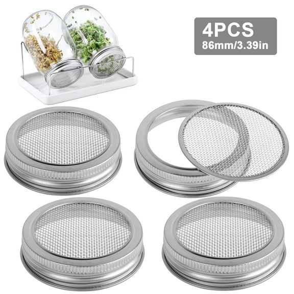 EEEkit 4pcs 86mm Sprouting Lids for Wide Mouth Mason Jars, Stainless Steel Mesh Screens for Making Organic Sprout Seeds