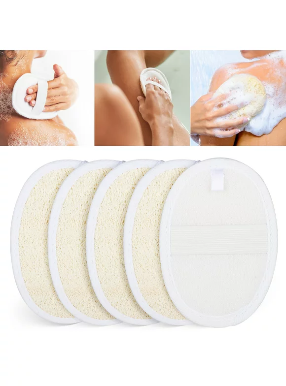 EEEkit Exfoliating Loofah Sponge Pads, Natural Luffa Body Scrubber for Men Women Bath Shower Spa - 5Pcs