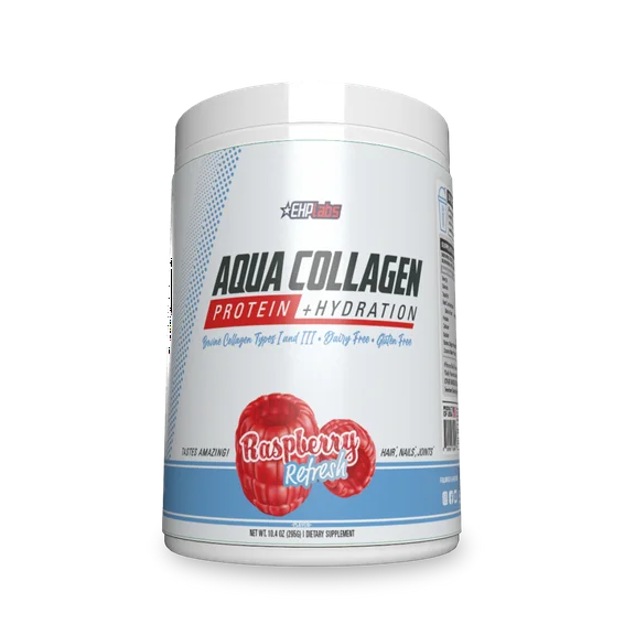 EHPlabs Aqua Hydrolyzed Collagen Peptides Powder - 10g of Protein per Serving, Hydration & Gut Health Support, Grass Fed Pasture-Raised Bovine Collagen, Type I & III, 24 Servings (Raspberry Refresh)
