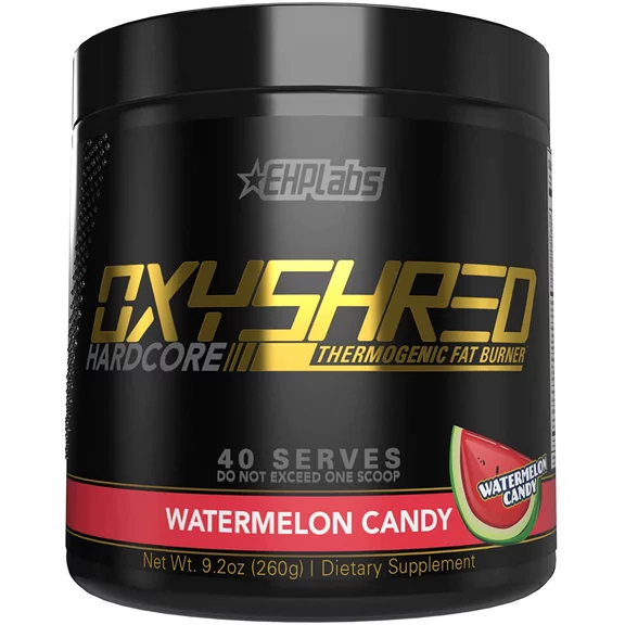 EHPlabs OxyShred Hardcore Thermogenic Pre Workout Powder for Shredding - Preworkout Powder with L Glutamine & Acetyl L Carnitine, Energy Boost Drink - 150mg of Caffeine - Watermelon Candy, 40 Servings