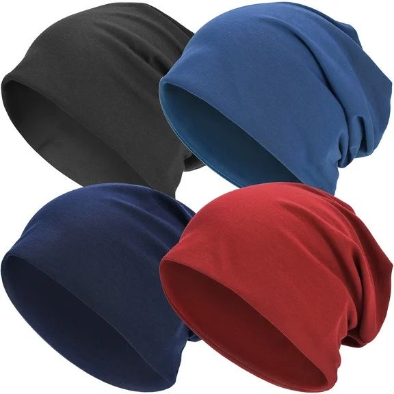 EINSKEY Cotton Slouchy Beanie Hat for Men/Women, Lightweight Oversize Large Thin Skull Cap Chemo Cap Night Sleeping Cap 2 Blue,Black,Red