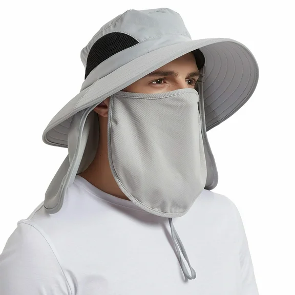 EINSKEY Fishing Hat Sun Protection Hat with Neck Flap for Men,Full Coverage Light Gray