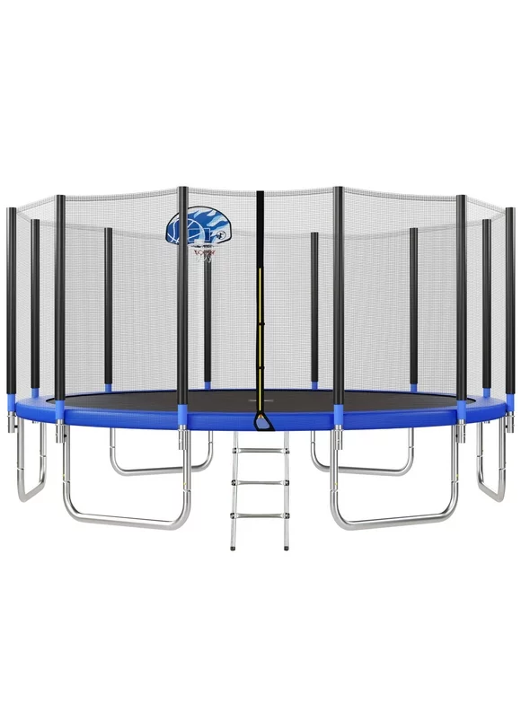 EUROCO 1600LB 16FT Trampoline for Adults and Kids,  Trampoline with Enclosure ,Ladder,Basketball Hoop,Heavy Duty Recreational Trampoline Capacity for 9-10 Kids