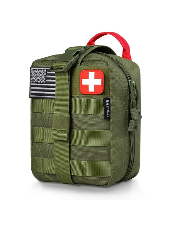 EVERLIT 250 Pieces Survival First Aid Kit Molle Pouch Survival Kit Outdoor Gear Emergency Kits (OD Green)