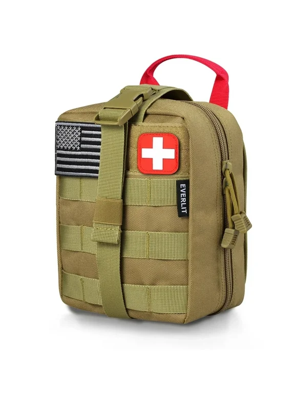 EVERLIT Survival First Aid Kit 250 Pieces Molle Pouch Survival Kit Outdoor Gear Emergency Kits (TAN)