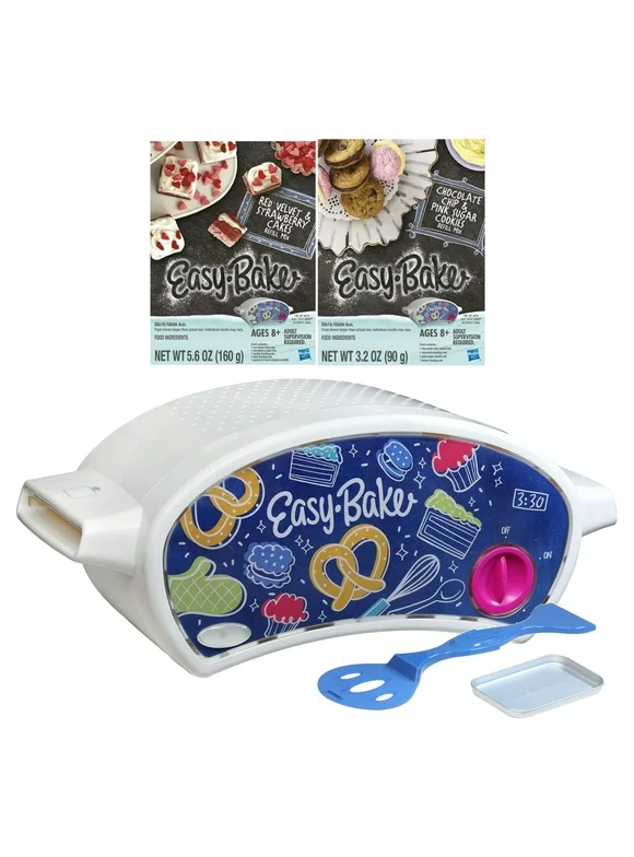 Easy Bake Oven Bundle, Kids Kitchen Set with Easy Bake Oven Mixes, Red velvet cupcakes, Chocolate Chip and Pink Sugar Cookies Refill Set and More for Kids 8 and Up
