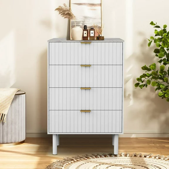 Eclife 4 Drawer Dresser, 24" Modern Chest of Drawers for Adult Makeup Kids Bedroom Makeup Bathroom Clothes Living Roomwith Imitation Marble Texture, White