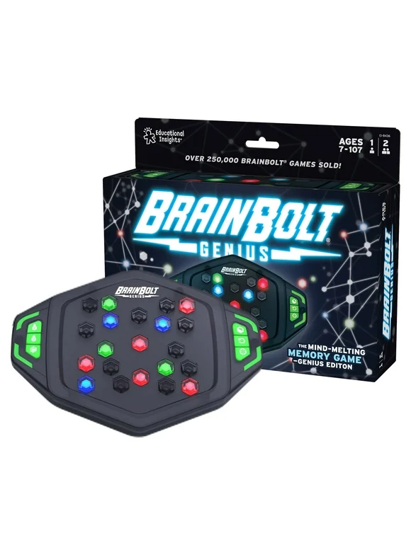 Educational Insights BrainBolt Genius Brain Teaser Electronic Memory Game, 1 or 2 Players, Teens & Adults, Brain Game, Ages 7 to 107